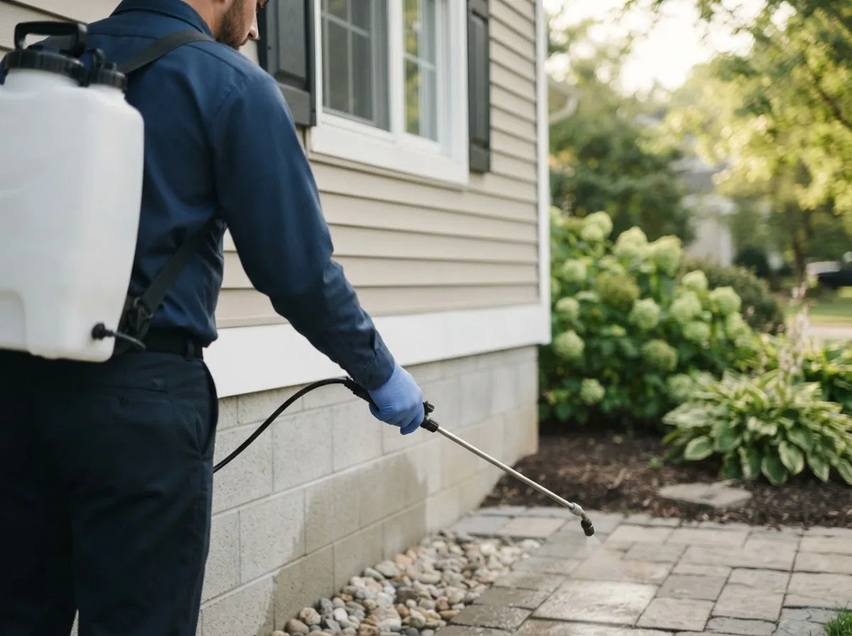 Pest control technician inspecting a home in Bronaugh, MO